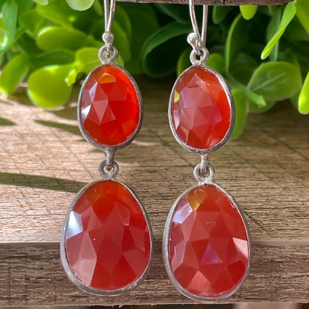 “VIBES” 925 Sterling Silver Faceted Carnelian Gemstone Earrings